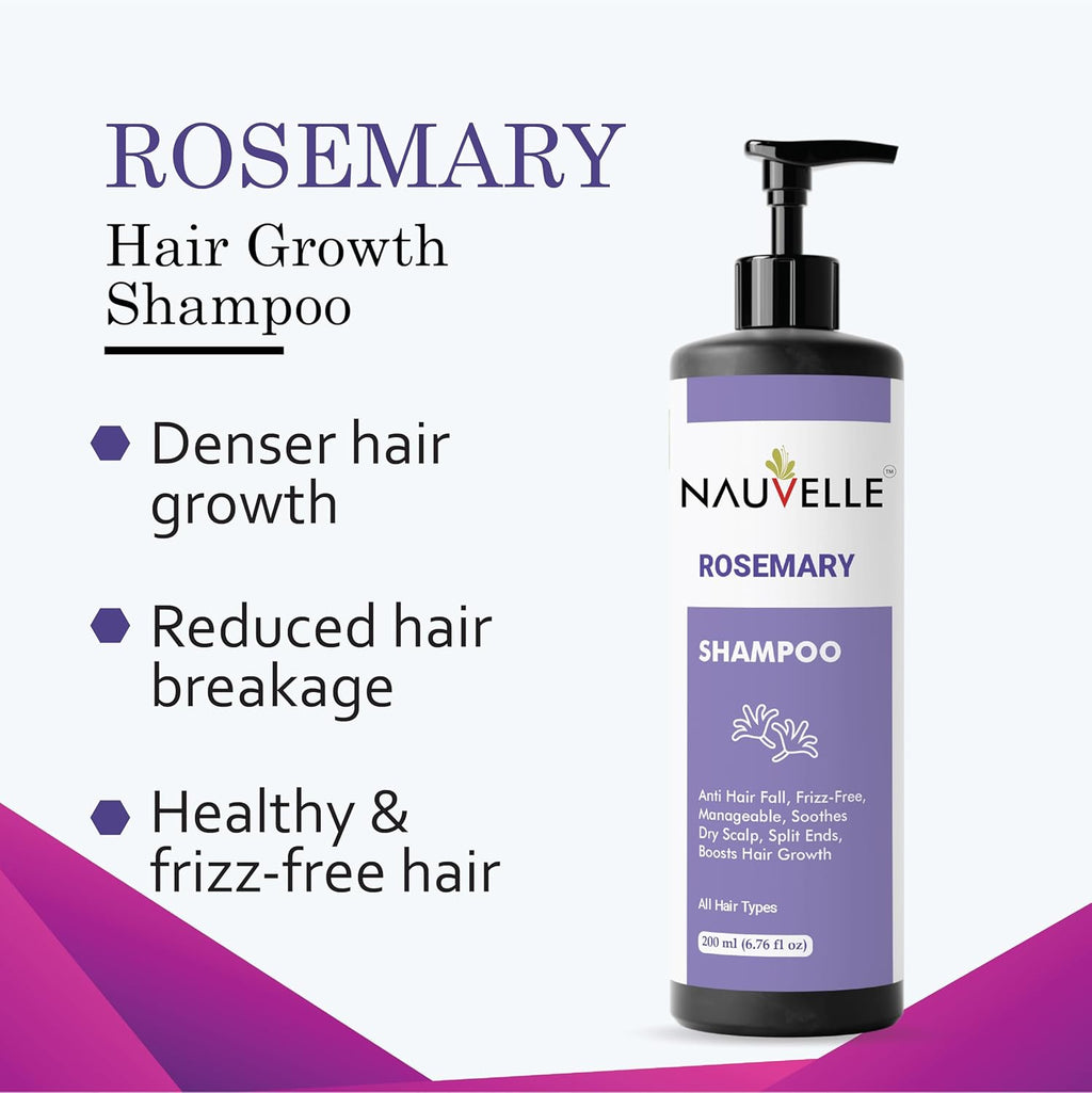 Nauvelle Rosemary Shampoo, Anti Hair Fall, Frizz-Free, Boosts Hair Growth, for All Hair Types, 200 ml