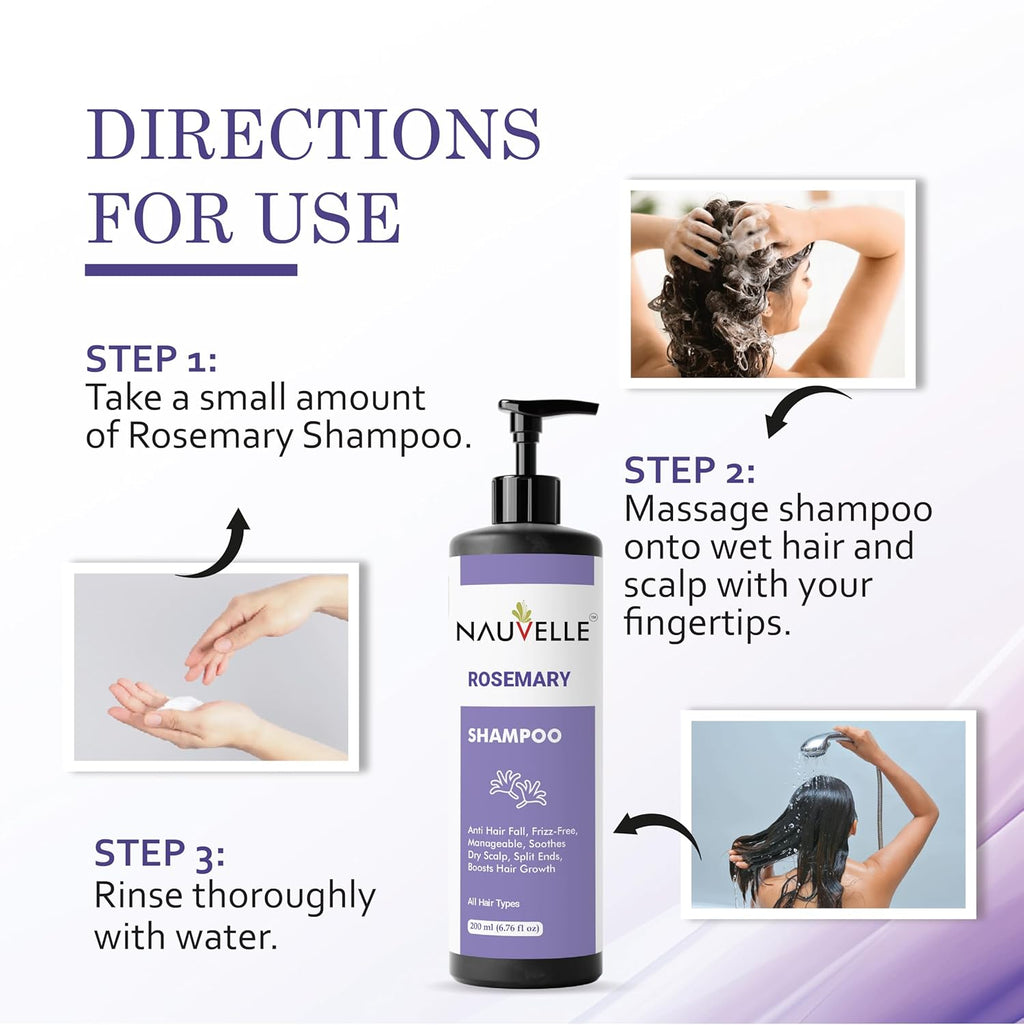 Nauvelle Rosemary Shampoo, Anti Hair Fall, Frizz-Free, Boosts Hair Growth, for All Hair Types, 200 ml