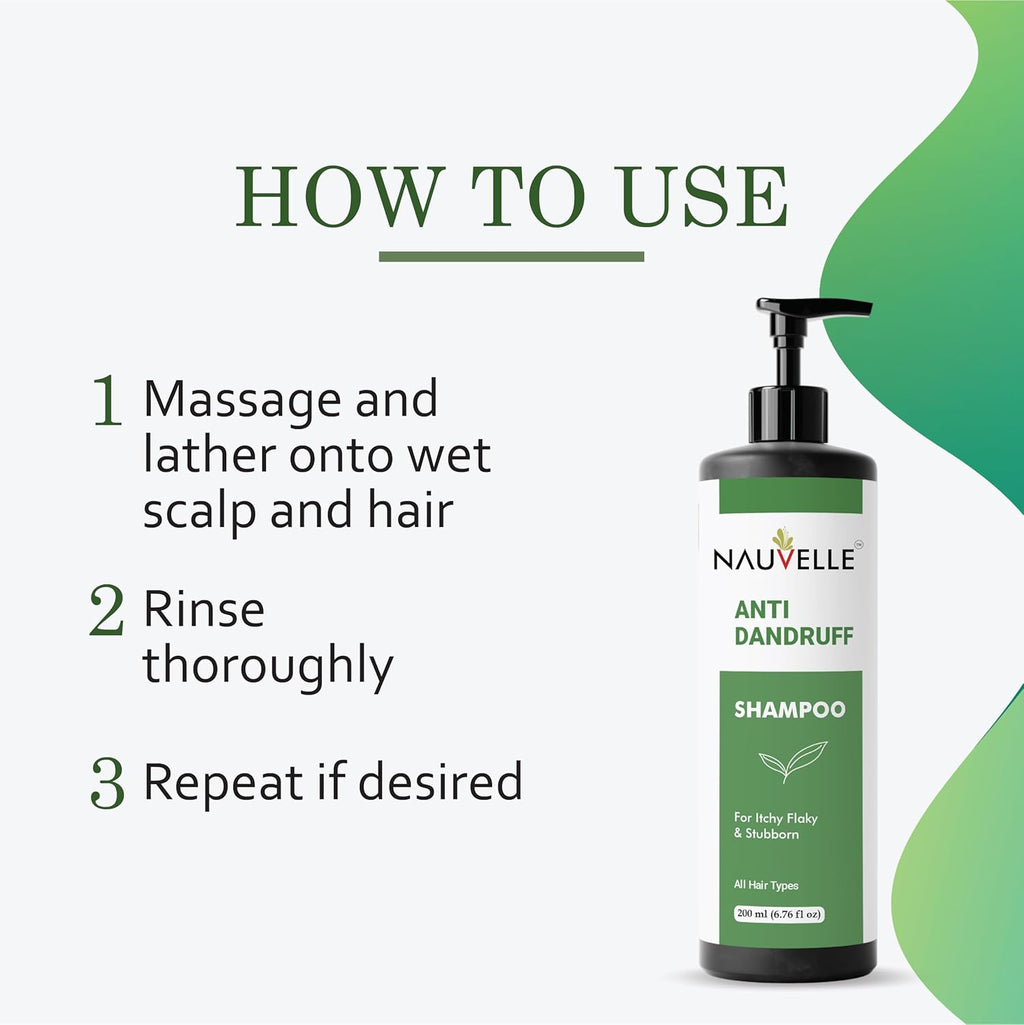 Nauvelle Anti Dandruff Shampoo, for Itchy Flaky and Stubborn Dandruff, All Hair Types, Paraben Free, 200 ml