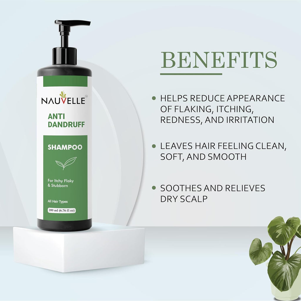 Nauvelle Anti Dandruff Shampoo, for Itchy Flaky and Stubborn Dandruff, All Hair Types, Paraben Free, 200 ml