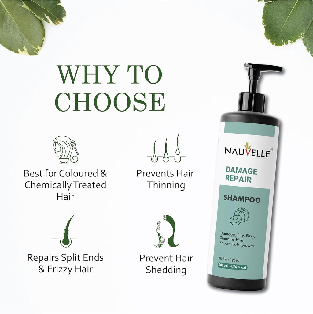 Nauvelle Damage Repair Shampoo, 7-in-1 Formula, Paraben Free, Sulphate Free, Boosts Hair Growth, All Hair Types, 200 ml