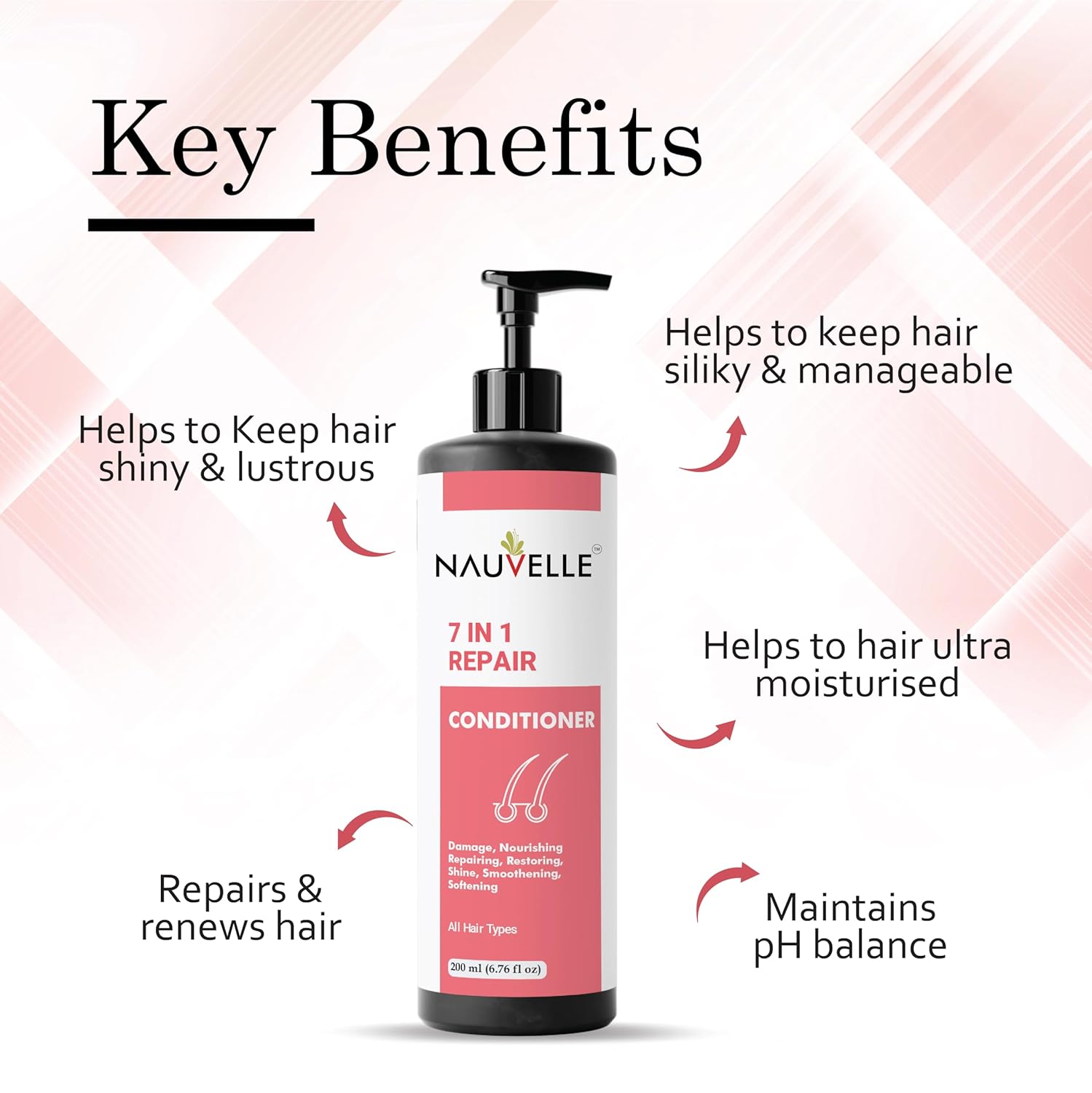 Nauvelle 7 in 1 Repair Conditioner with Rosemary Extract, for All Hair Types, Frizz Control and Split End Repair, 200 ml