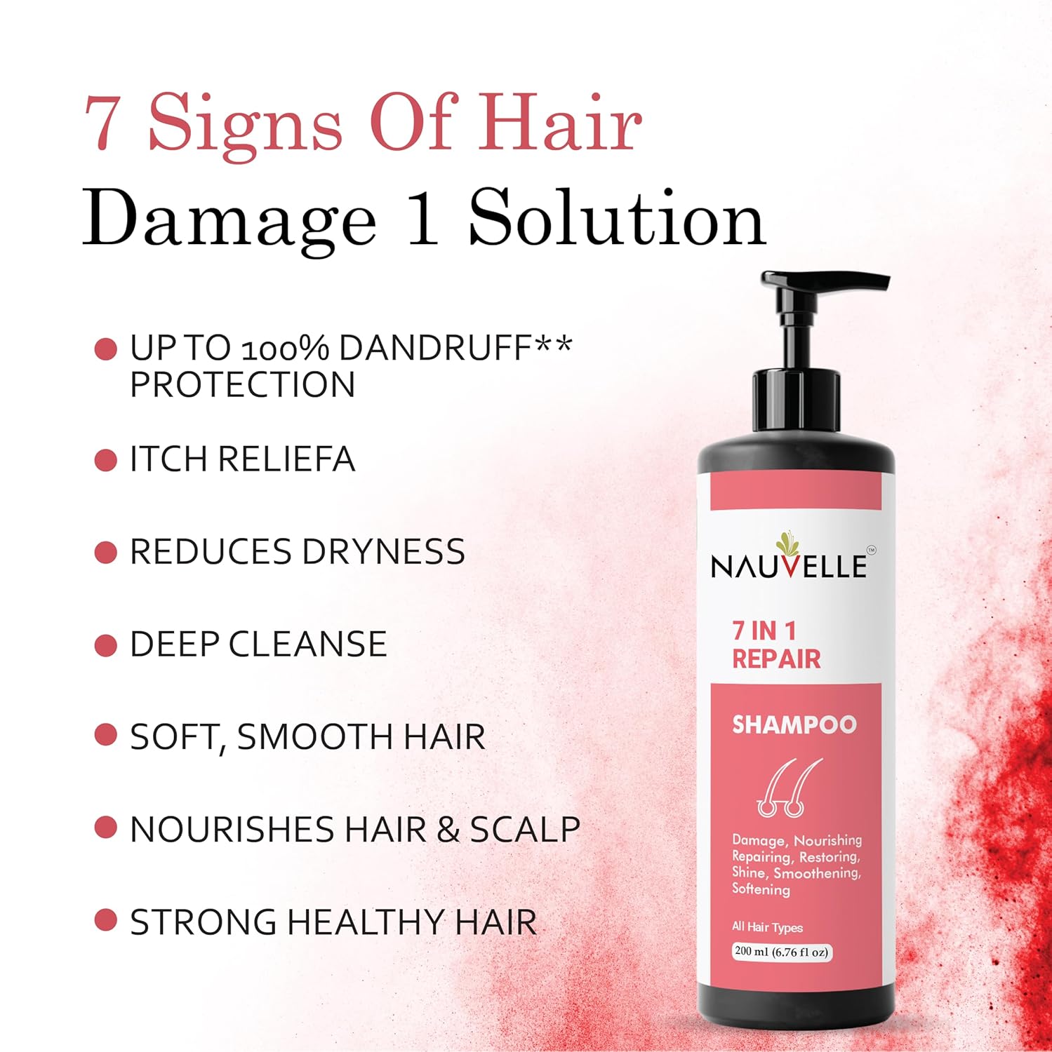 Nauvelle 7 in 1 Repair Shampoo, Nourishing, Repairing, Restoring, Smoothening, Softening, All Hair Types, 200 ml