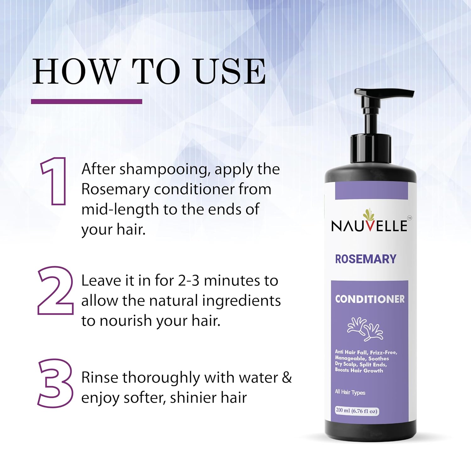 Nauvelle Rosemary Conditioner, Anti Hair Fall, Frizz-Free, Boosts Hair Growth, All Hair Types, 200ml