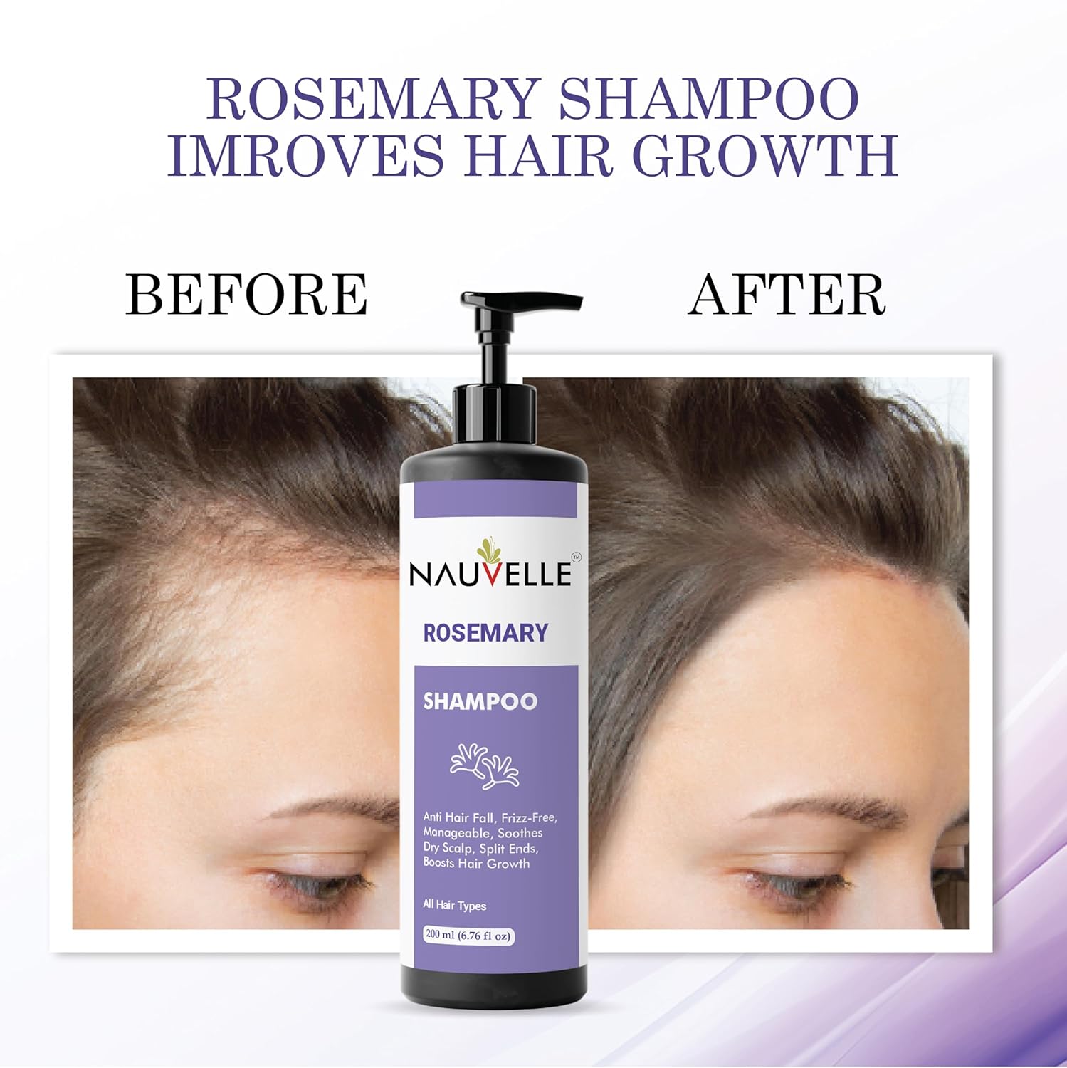 Nauvelle Rosemary Shampoo, Anti Hair Fall, Frizz-Free, Boosts Hair Growth, for All Hair Types, 200 ml