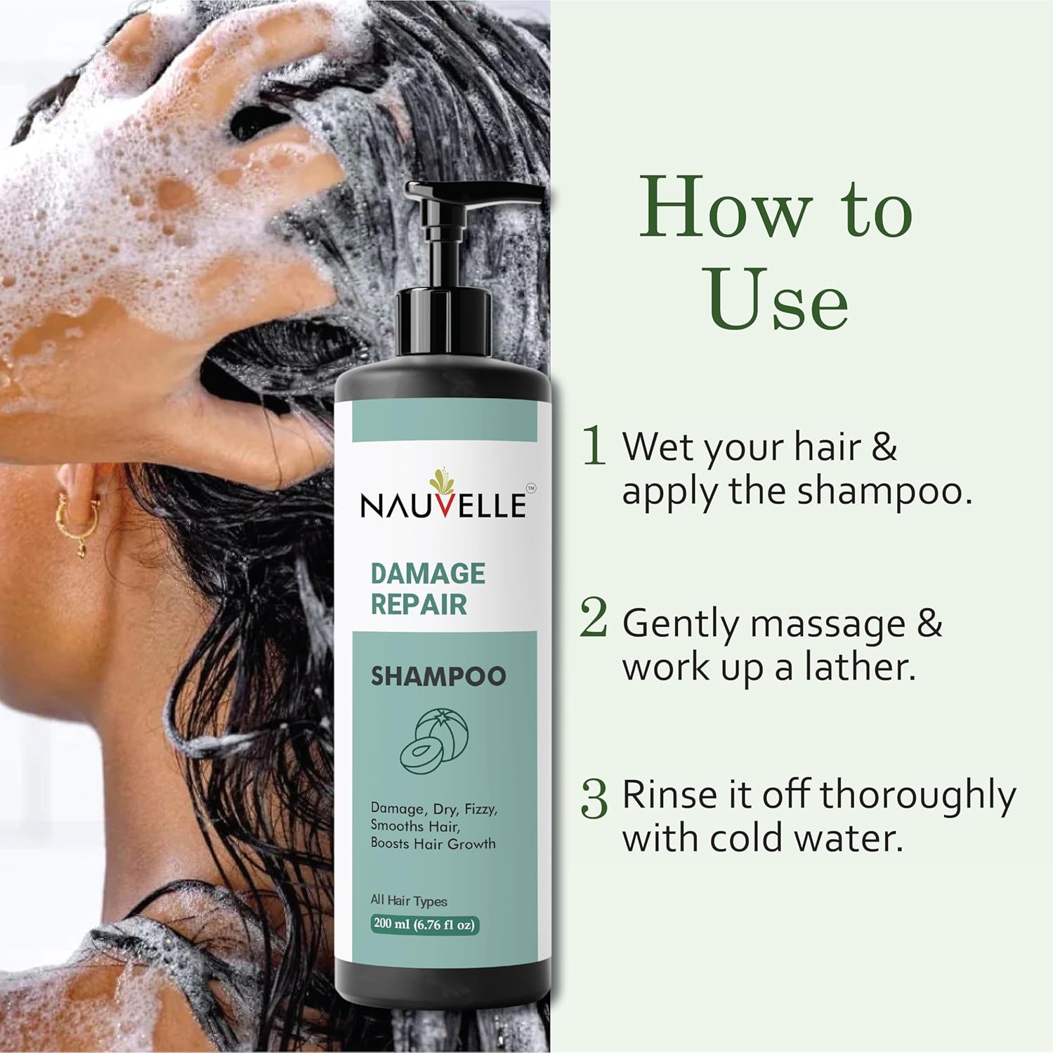 Nauvelle Damage Repair Shampoo, 7-in-1 Formula, Paraben Free, Sulphate Free, Boosts Hair Growth, All Hair Types, 200 ml