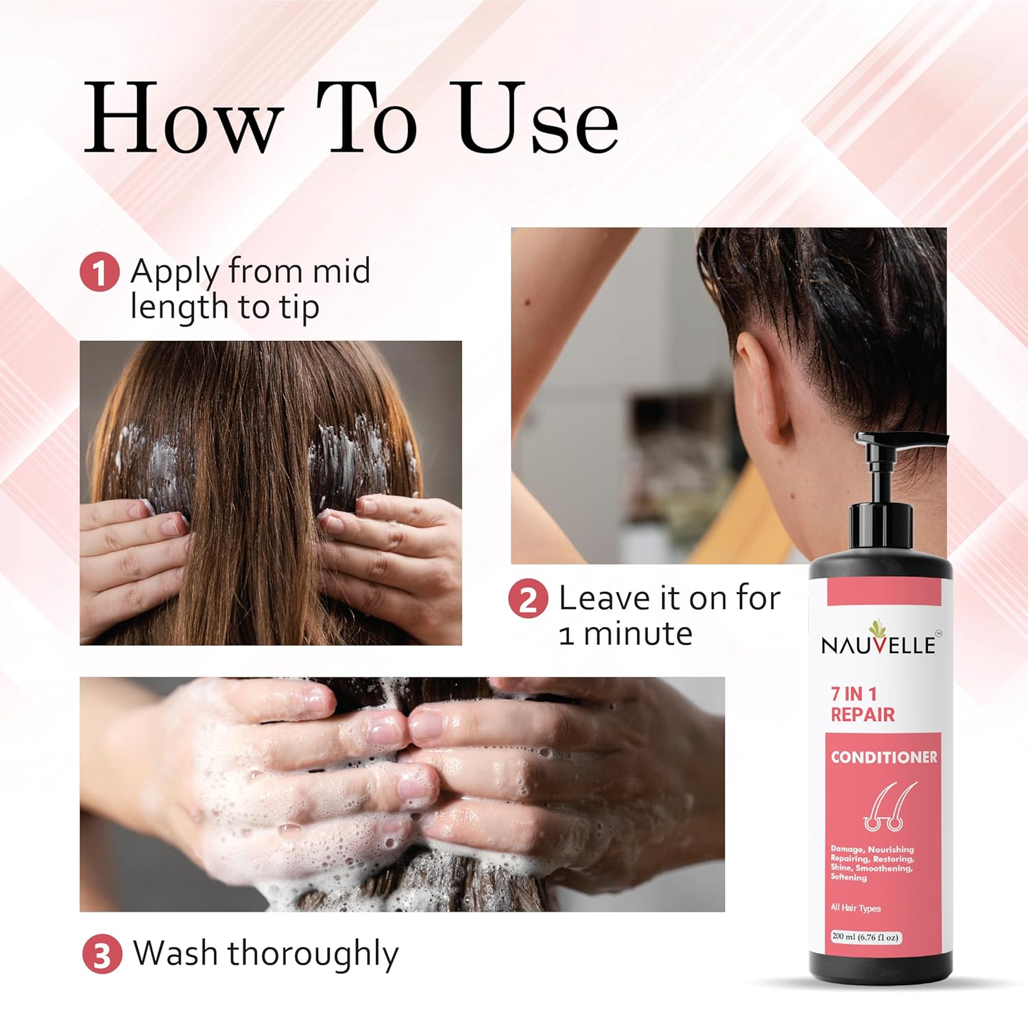 Nauvelle 7 in 1 Repair Conditioner with Rosemary Extract, for All Hair Types, Frizz Control and Split End Repair, 200 ml