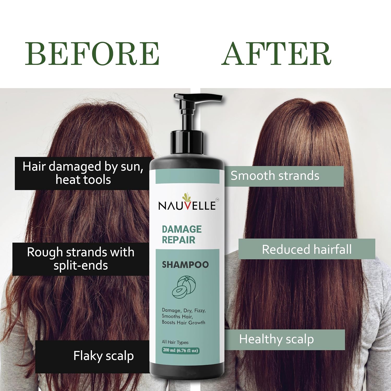 Nauvelle Damage Repair Shampoo, 7-in-1 Formula, Paraben Free, Sulphate Free, Boosts Hair Growth, All Hair Types, 200 ml
