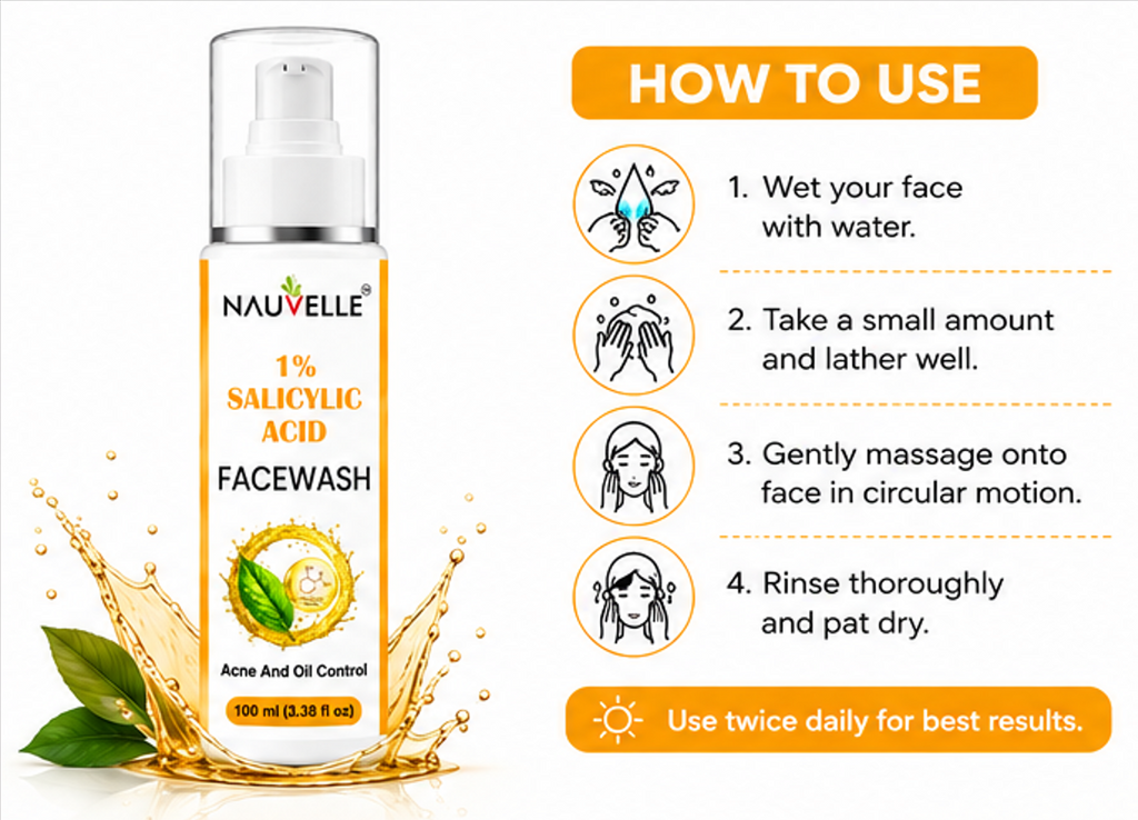 Nauvelle 1% Salicylic Acid Face Wash, Gel, Acne and Oil Control, Paraben Free, 100 ml