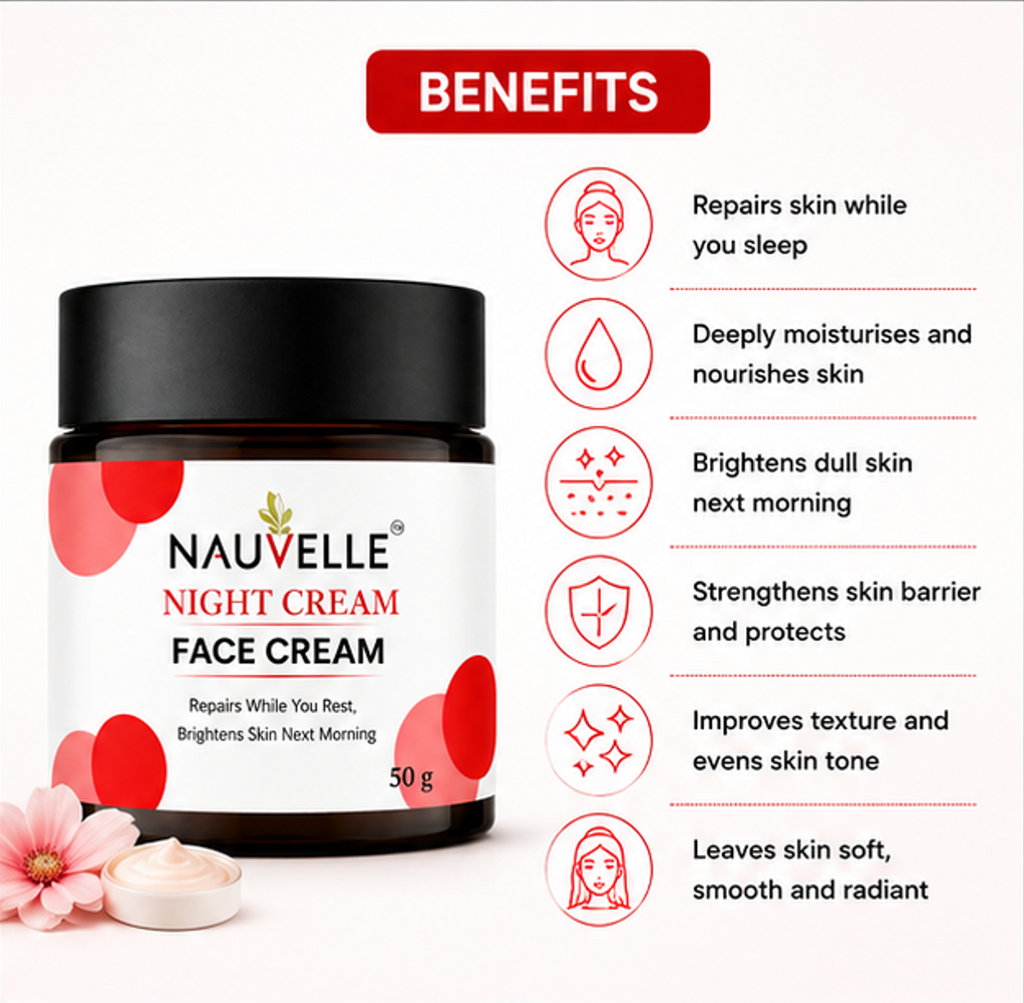 Nauvelle Night Cream Face Cream, Repairs While You Rest, Brightens Skin, 50g