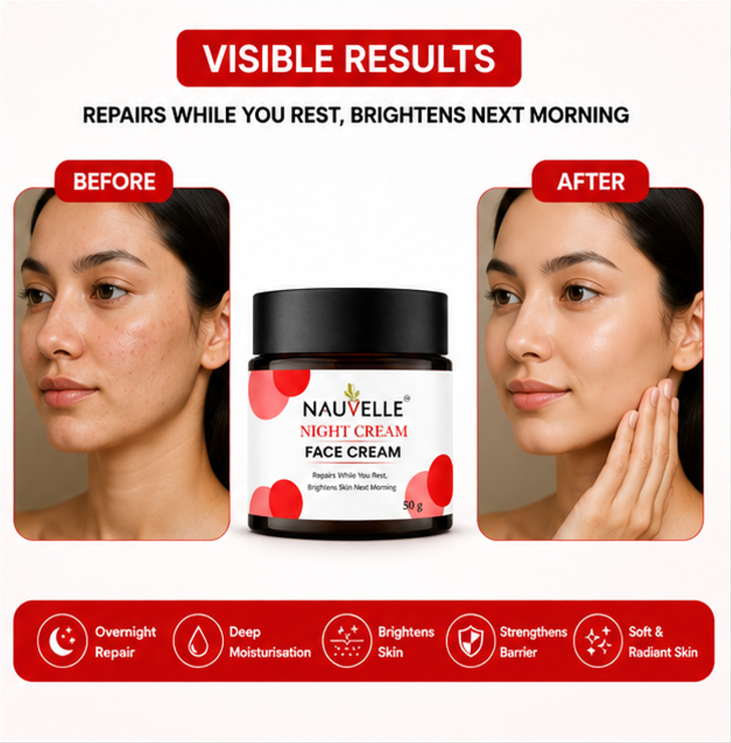Nauvelle Night Cream Face Cream, Repairs While You Rest, Brightens Skin, 50g