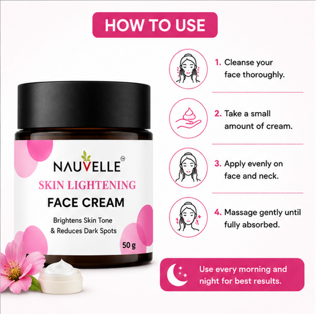 Nauvelle Skin Lightening Face Cream with Glutathione, Alpha Arbutin, Vitamin-C, B3, E, Brightens Skin Tone, 50 g