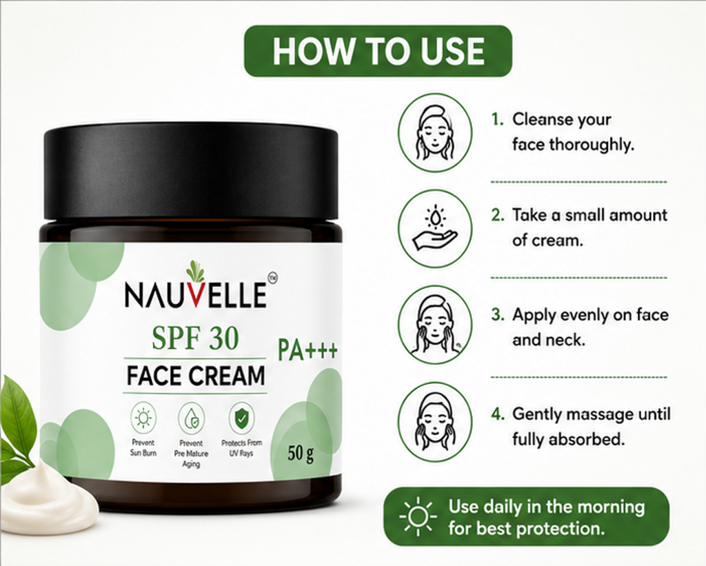 Nauvelle SPF 30 PA+++ Face Cream, Overnight Repair, Skin Brightening, Anti-ageing, 50 g
