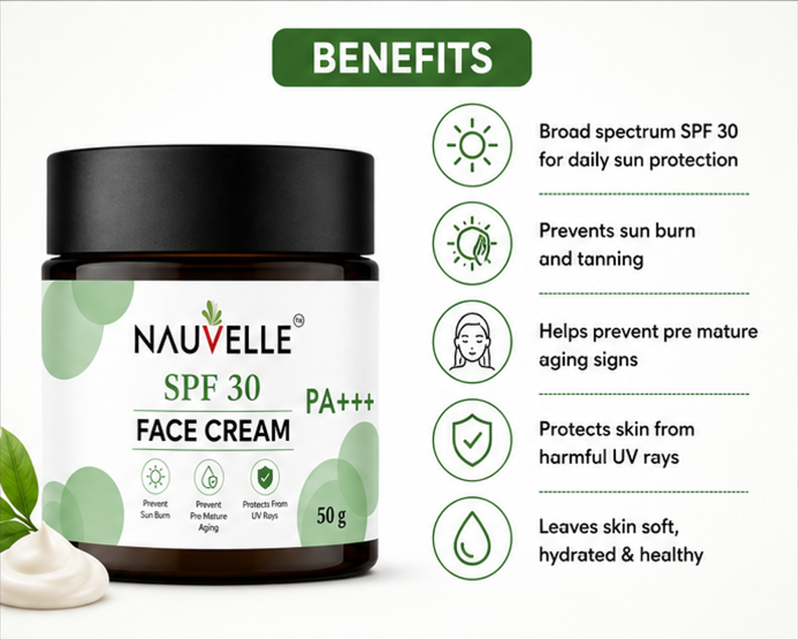 Nauvelle SPF 30 PA+++ Face Cream, Overnight Repair, Skin Brightening, Anti-ageing, 50 g