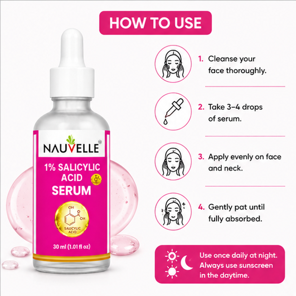 Nauvelle 1% Salicylic Acid Serum, 30 ml, Dropper Bottle, for Anti Hair Fall and Hair Regrowth