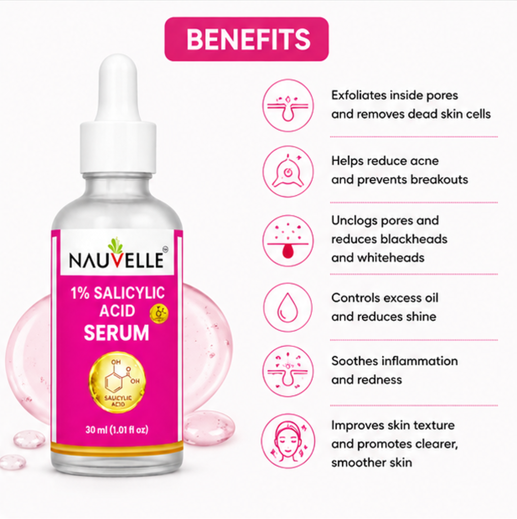 Nauvelle 1% Salicylic Acid Serum, 30 ml, Dropper Bottle, for Anti Hair Fall and Hair Regrowth
