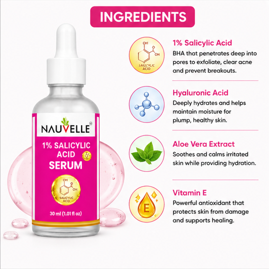Nauvelle 1% Salicylic Acid Serum, 30 ml, Dropper Bottle, for Anti Hair Fall and Hair Regrowth