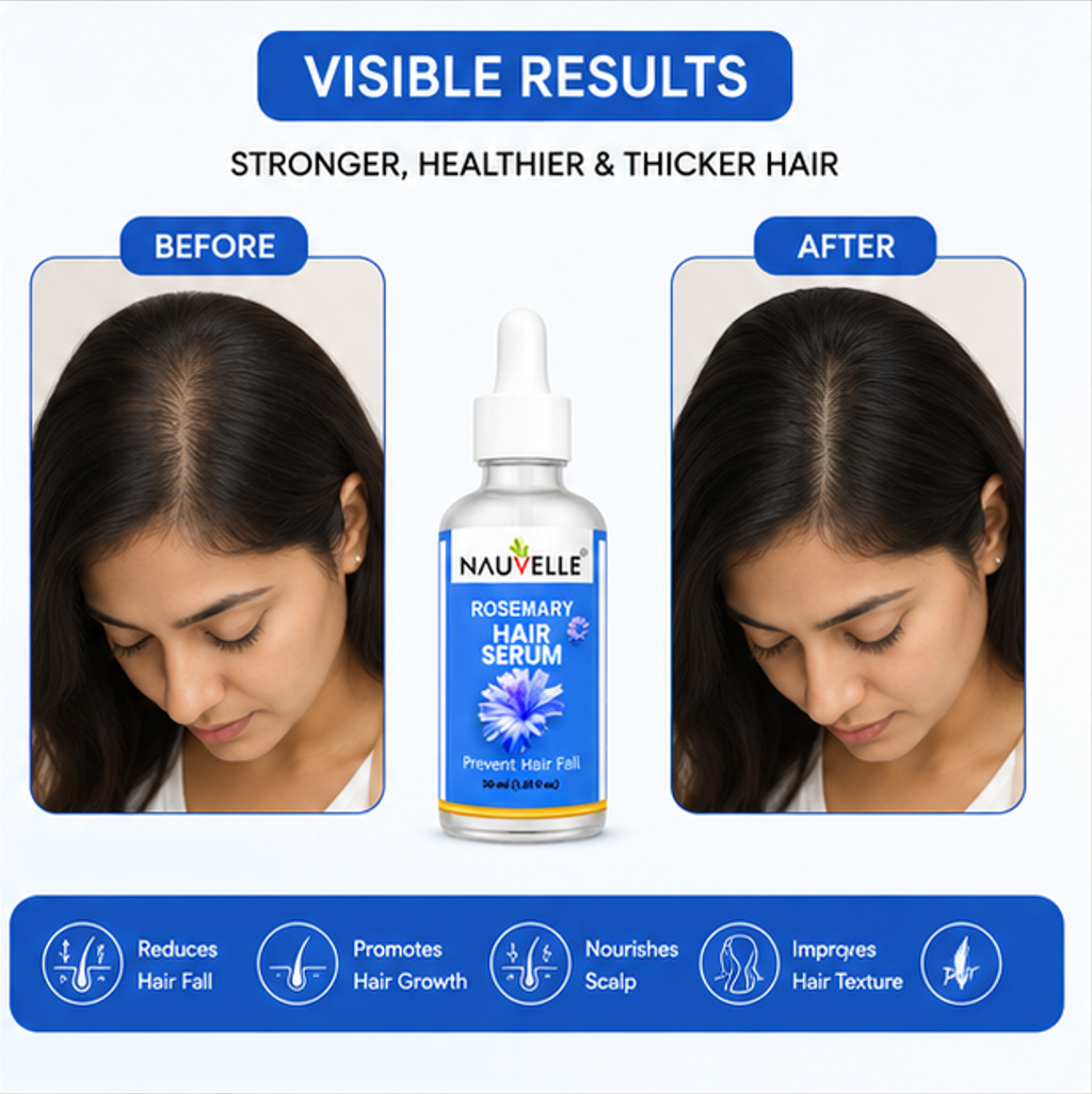 Nauvelle Rosemary Hair Serum, Anti Hair Fall, for All Hair Types, Rosemary Extract, 30 ml