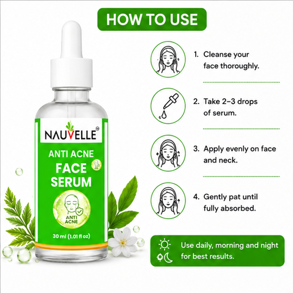 Nauvelle Anti Acne Face Serum for Clearer Skin, 30 ml, Adult