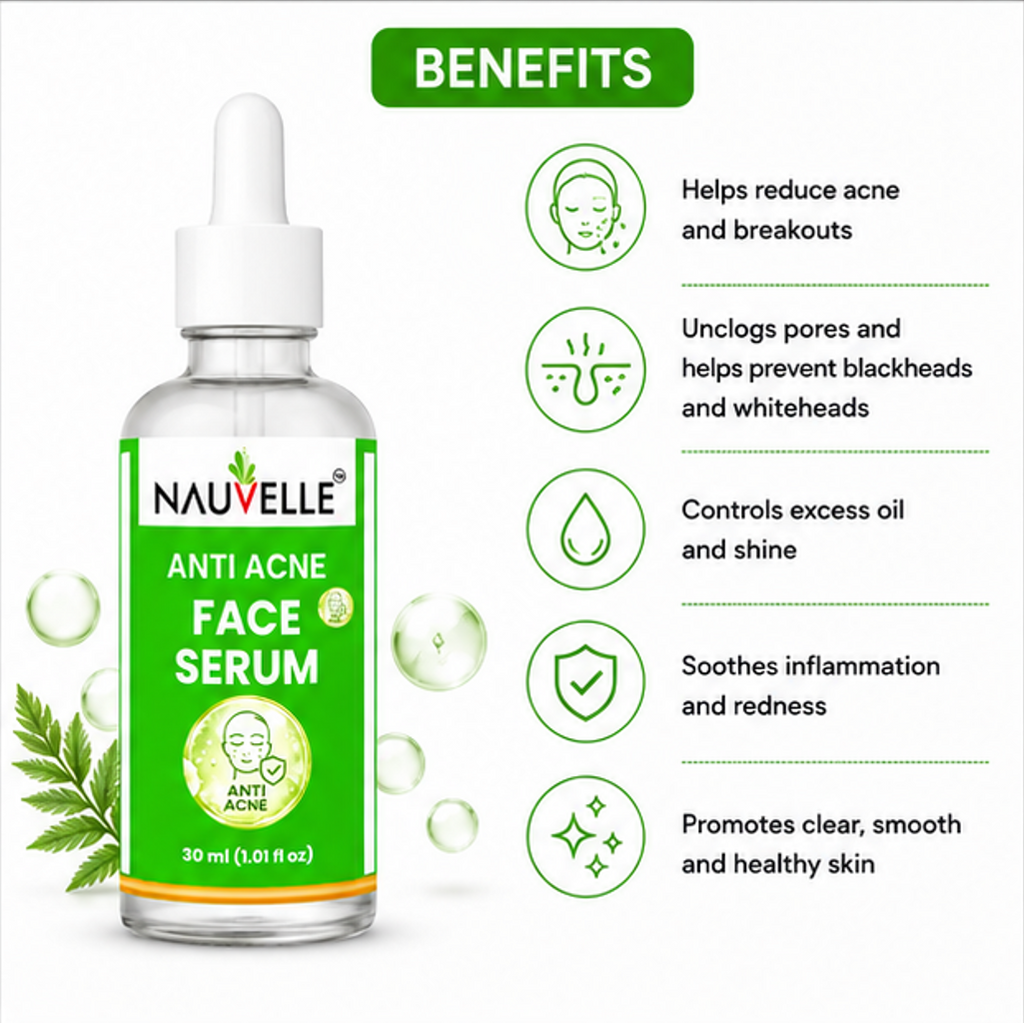 Nauvelle Anti Acne Face Serum for Clearer Skin, 30 ml, Adult