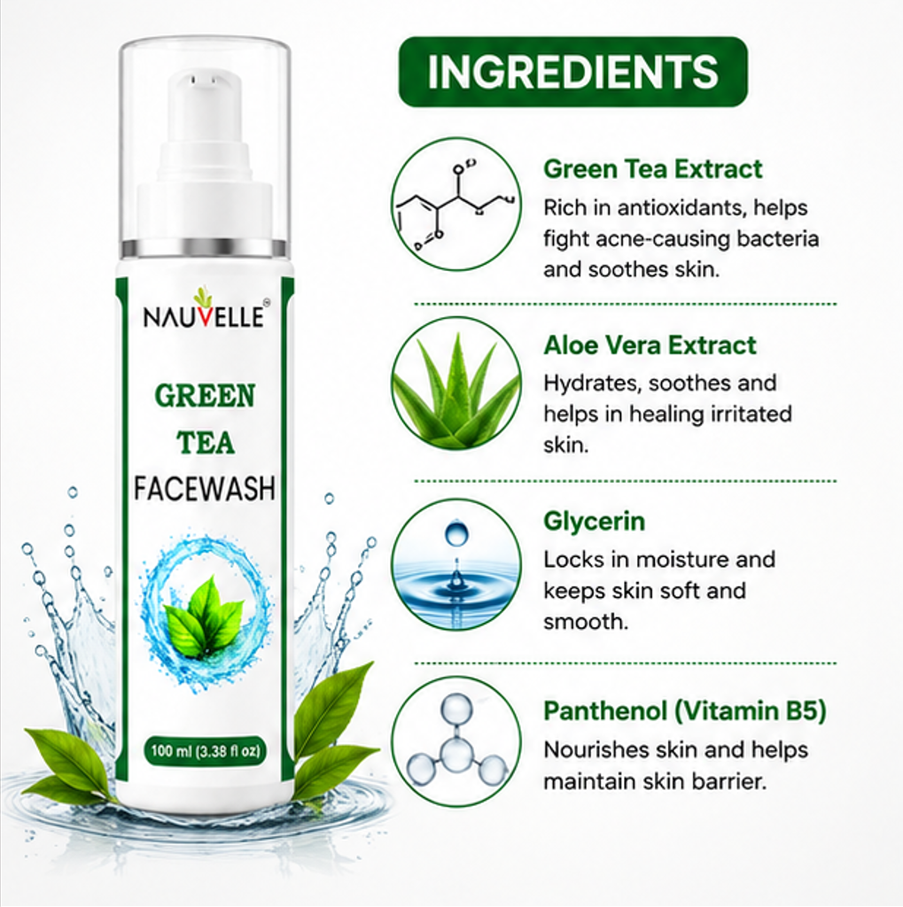 Nauvelle™ Green Tea Facewash, 100 ml