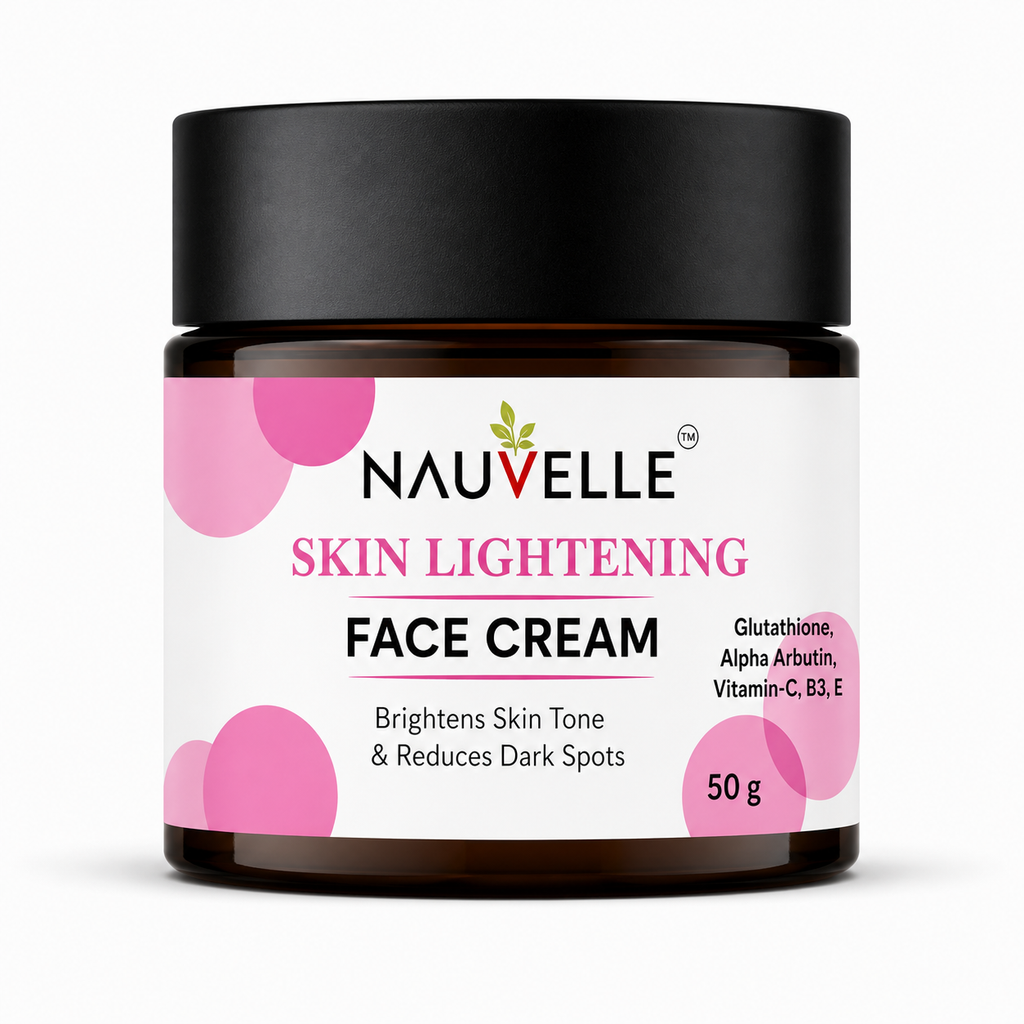 Nauvelle Skin Lightening Face Cream with Glutathione, Alpha Arbutin, Vitamin-C, B3, E, Brightens Skin Tone, 50 g