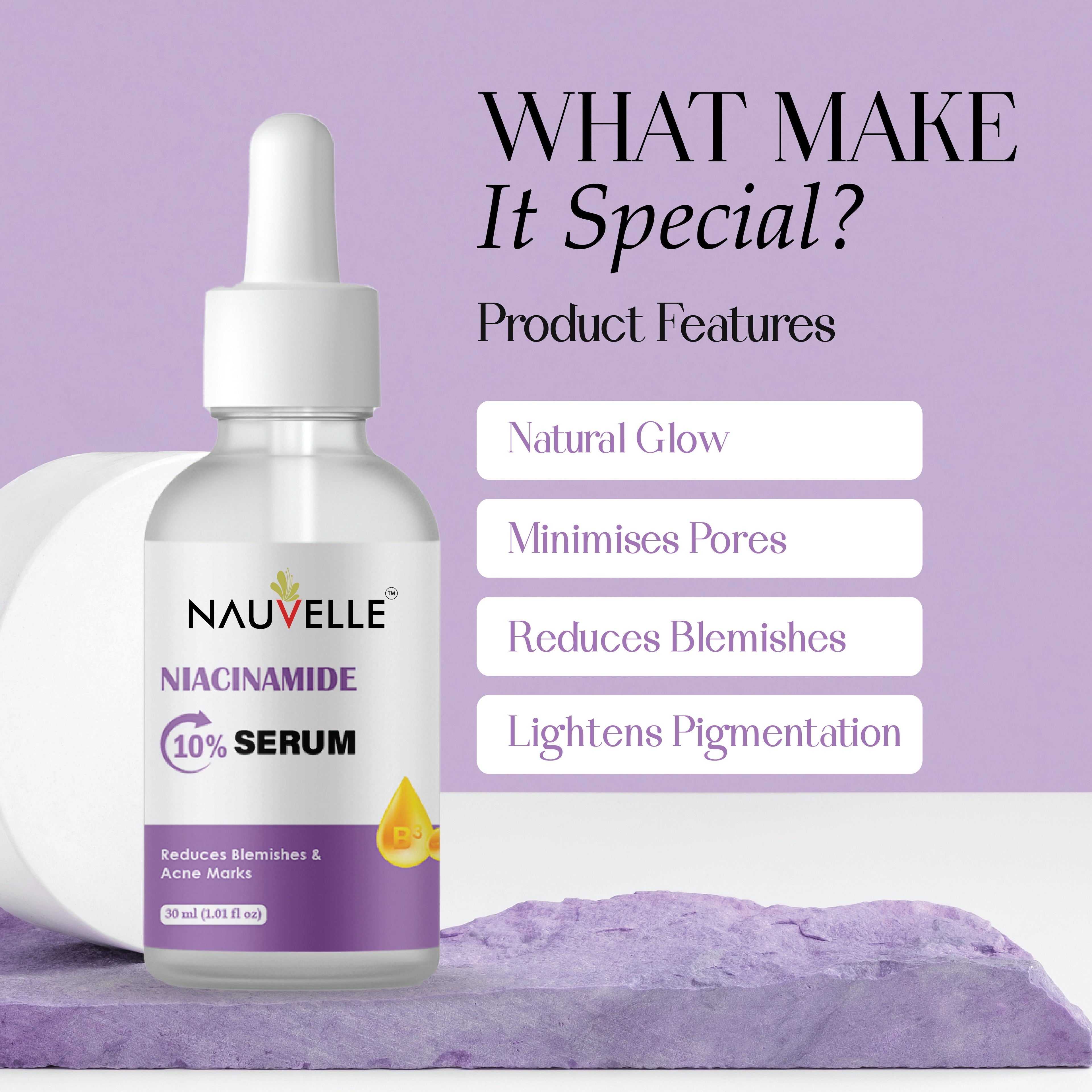 Nauvelle Niacinamide 10% Serum, Reduces Blemishes & Acne Marks, 30ml