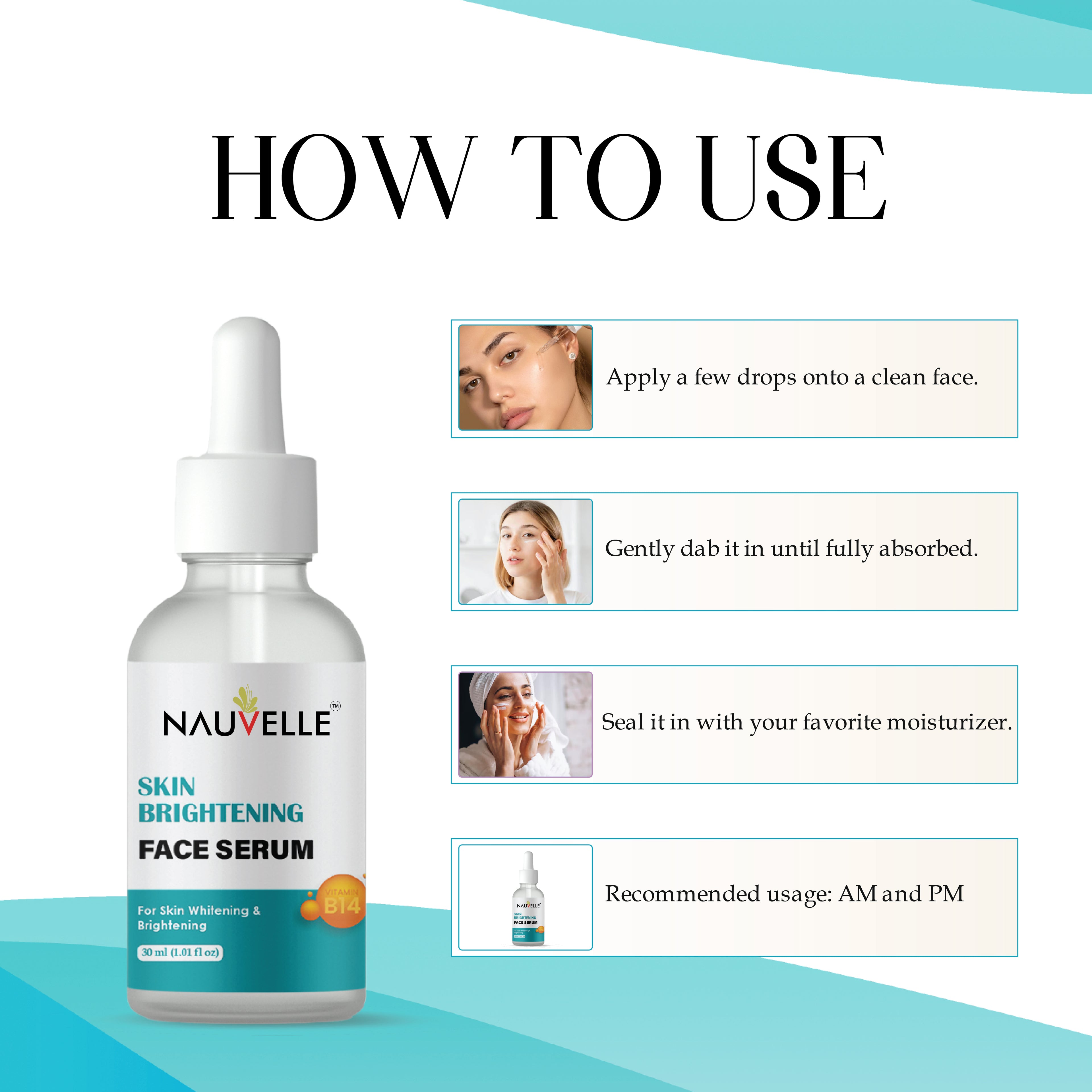 Nauvelle Skin Brightening Face Serum with Vitamin B14, for Whitening & Brightening, 30ml